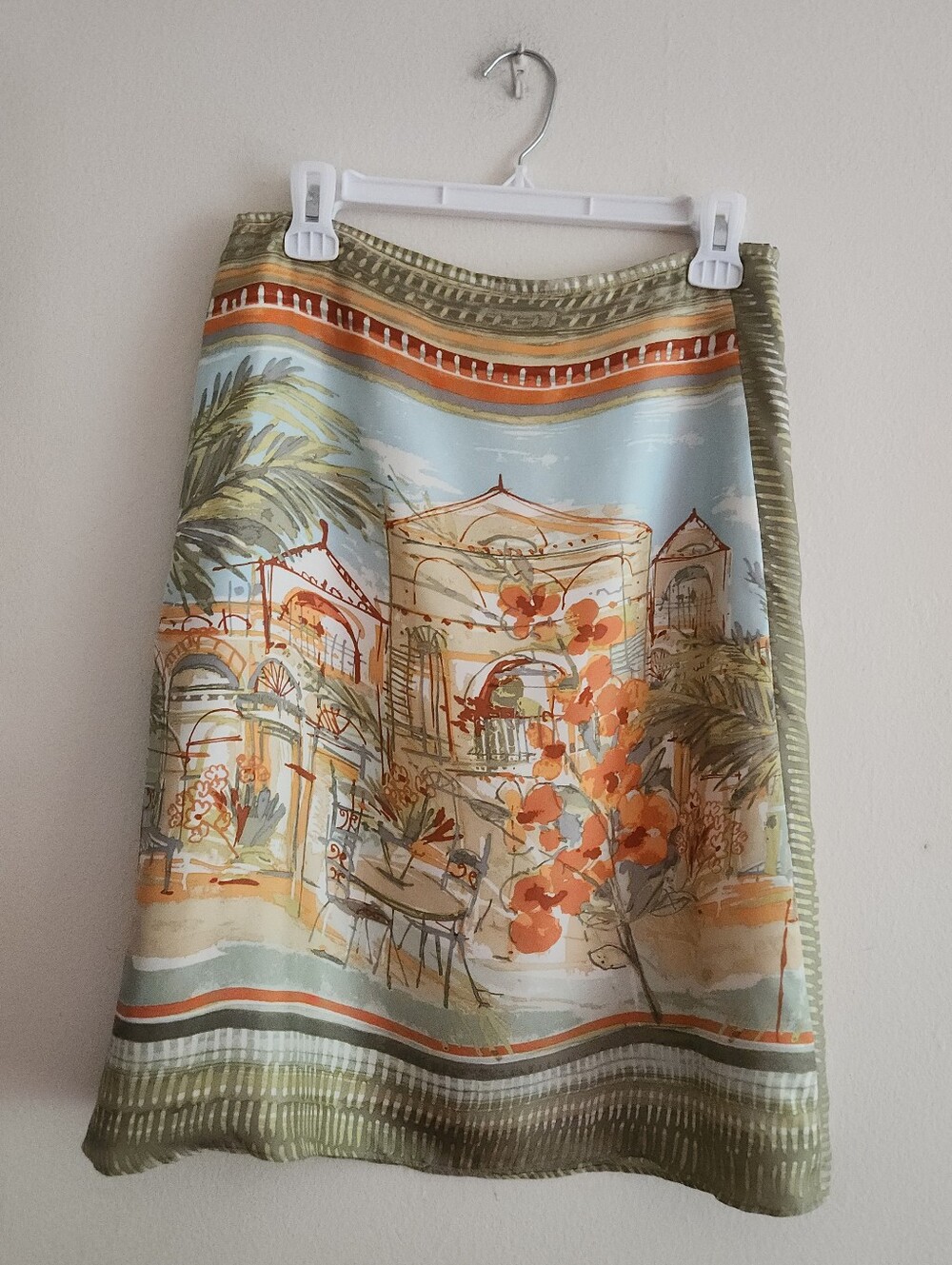 Sigrid Olsen 100% Silk Skirt Artsy Outdoor Cafe Print Sz 4 Nwot. SKIRT ONLY - Picture 1 of 15